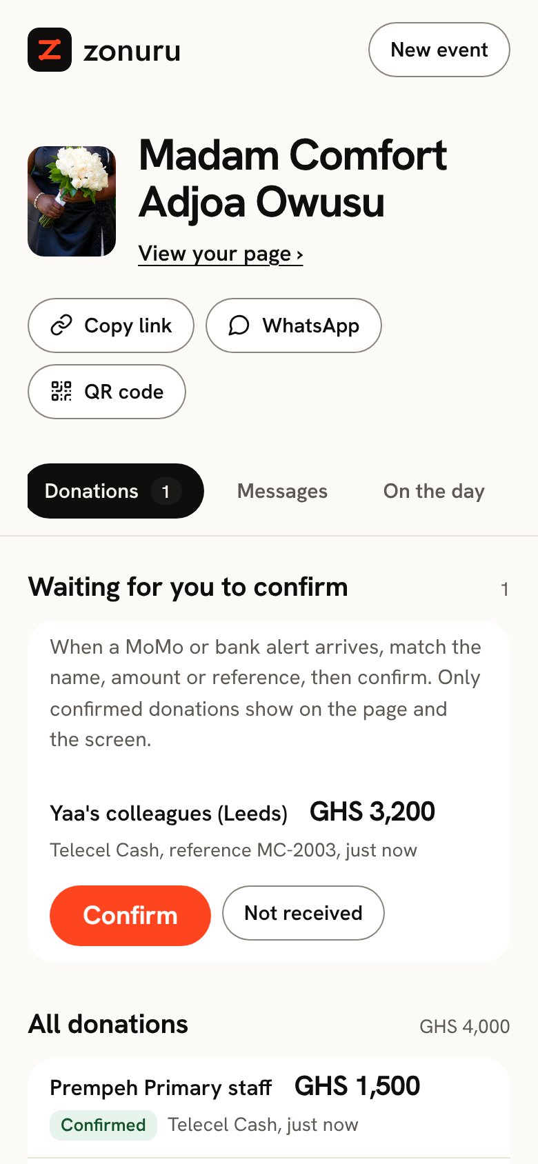 Confirming donations