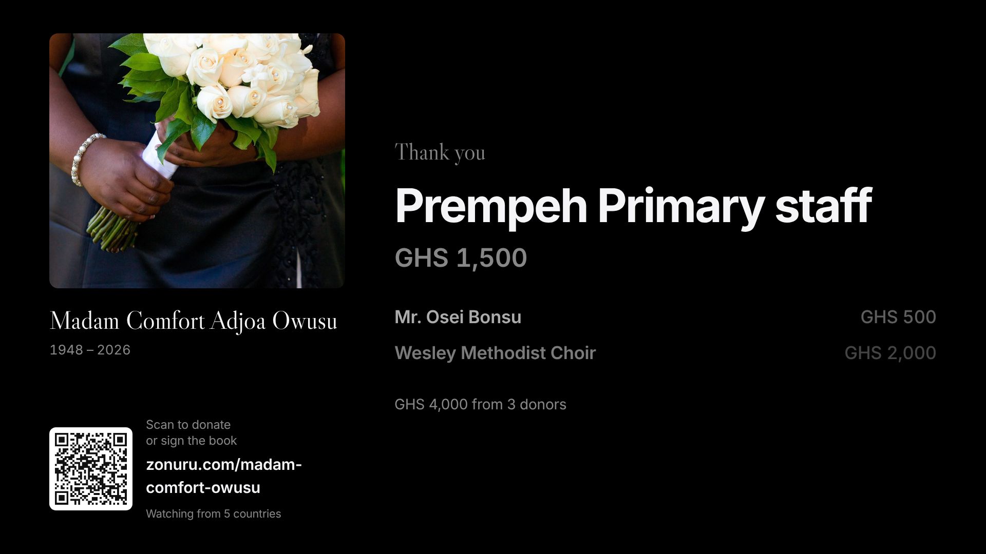 The venue screen thanking a donor